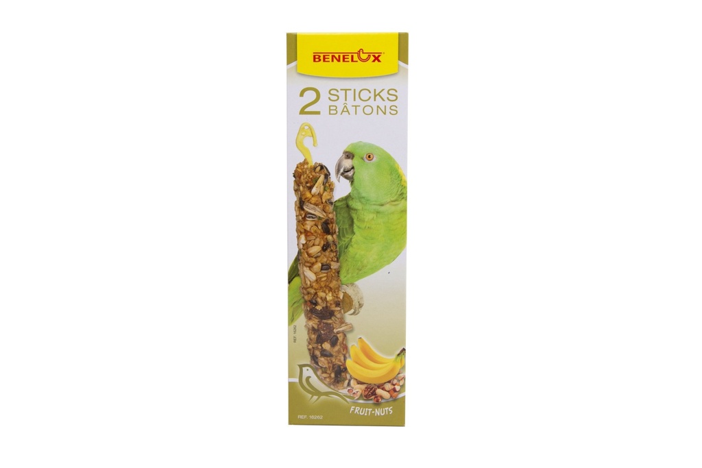 [BP16262] 2 STICKS XXL PAPEGAAI + NOTEN/BANAAN BNL DOOSJE 