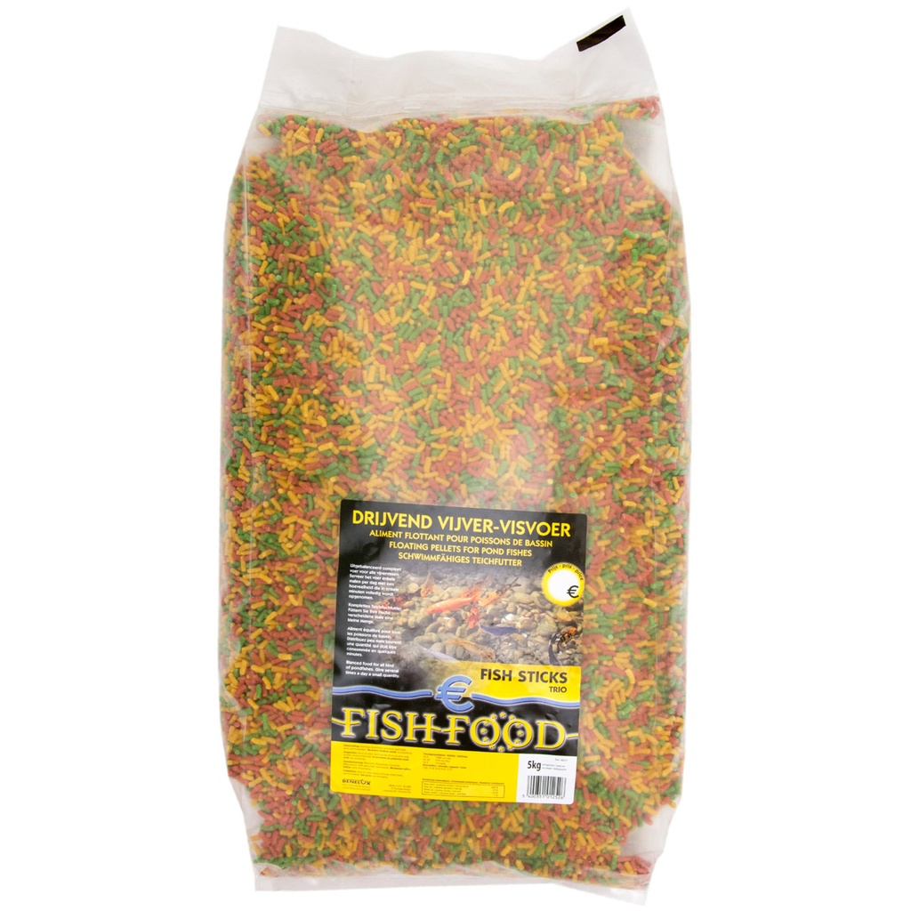 [BP46517] DRIJVENDE STICKS 3 KLEUREN €-FISH-FOOD ZAK 5 KG