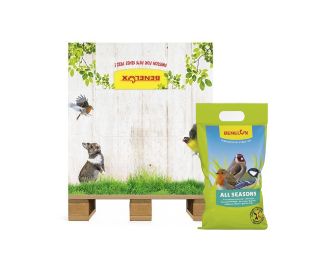 [BP1210432D2] 4 SEIZOENEN STROOIVOER VOOR TUINVOGELS 42 X ZAK 5KG IN 1/2 DISPLAY	